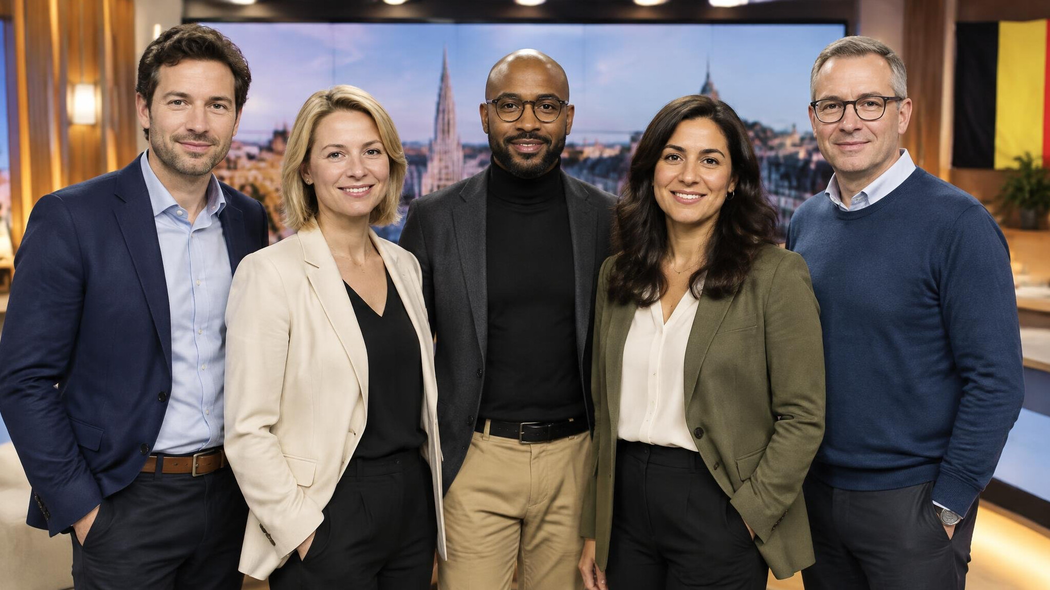 Diverse group of media trainers standing together in a studio